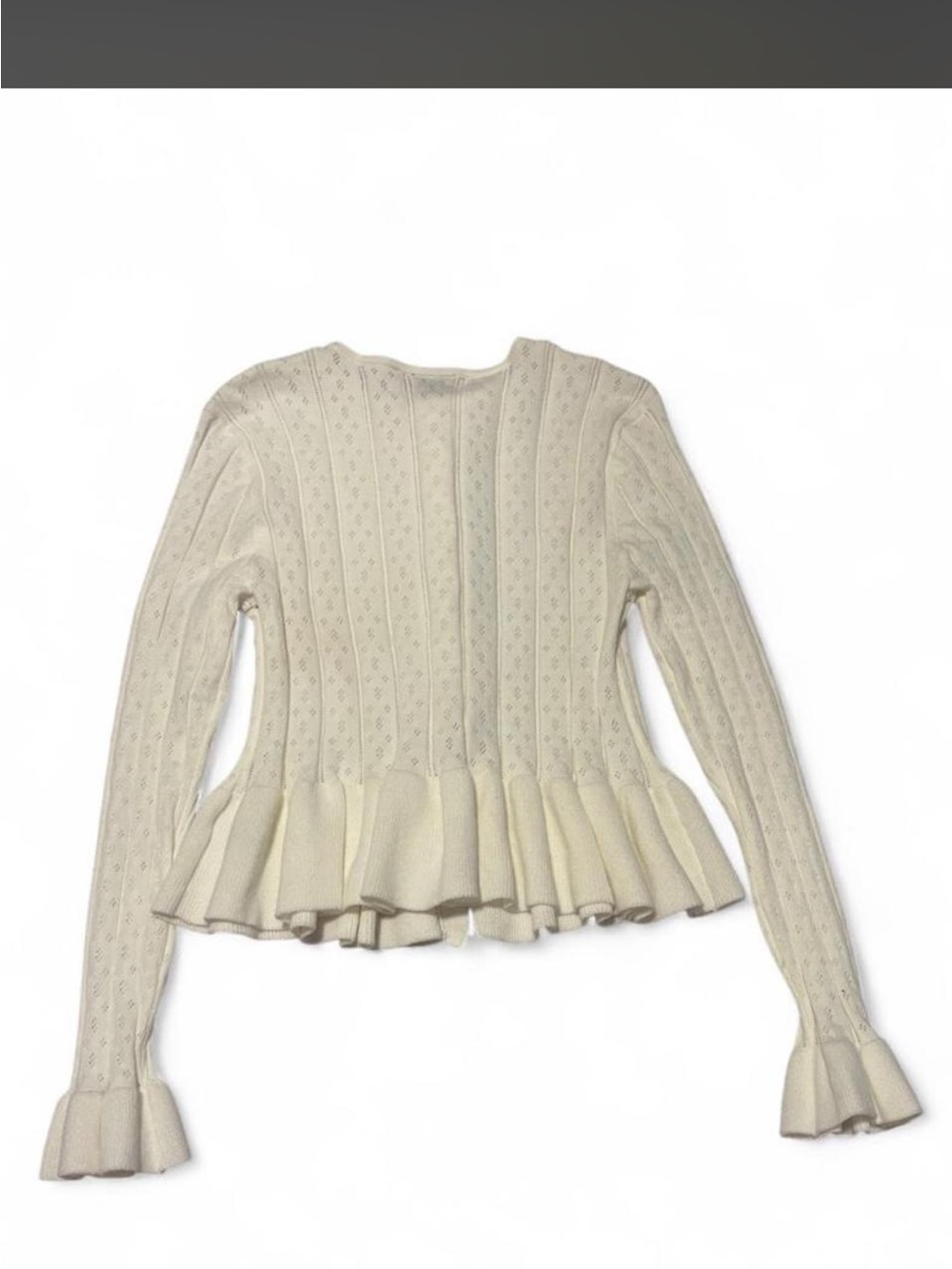 Ivory Ruffle-Hem Cable Knit Cardigan Sweater - Picture 5 of 6